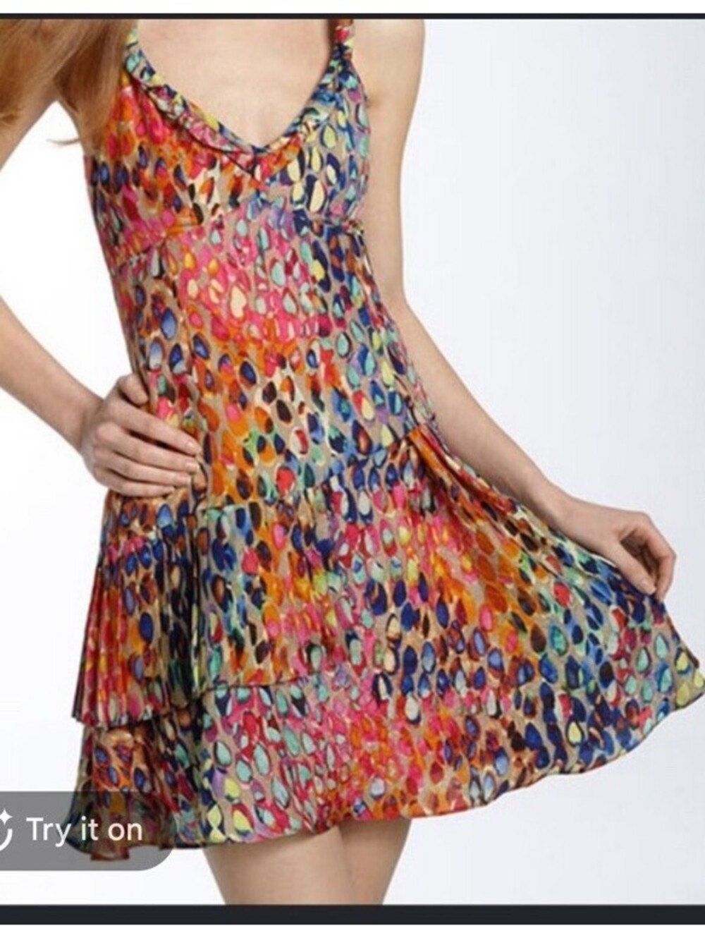 Nanette Lepore Silk Velvet Burnout Colored Polka Dot Asymmetrical Mini Dress US